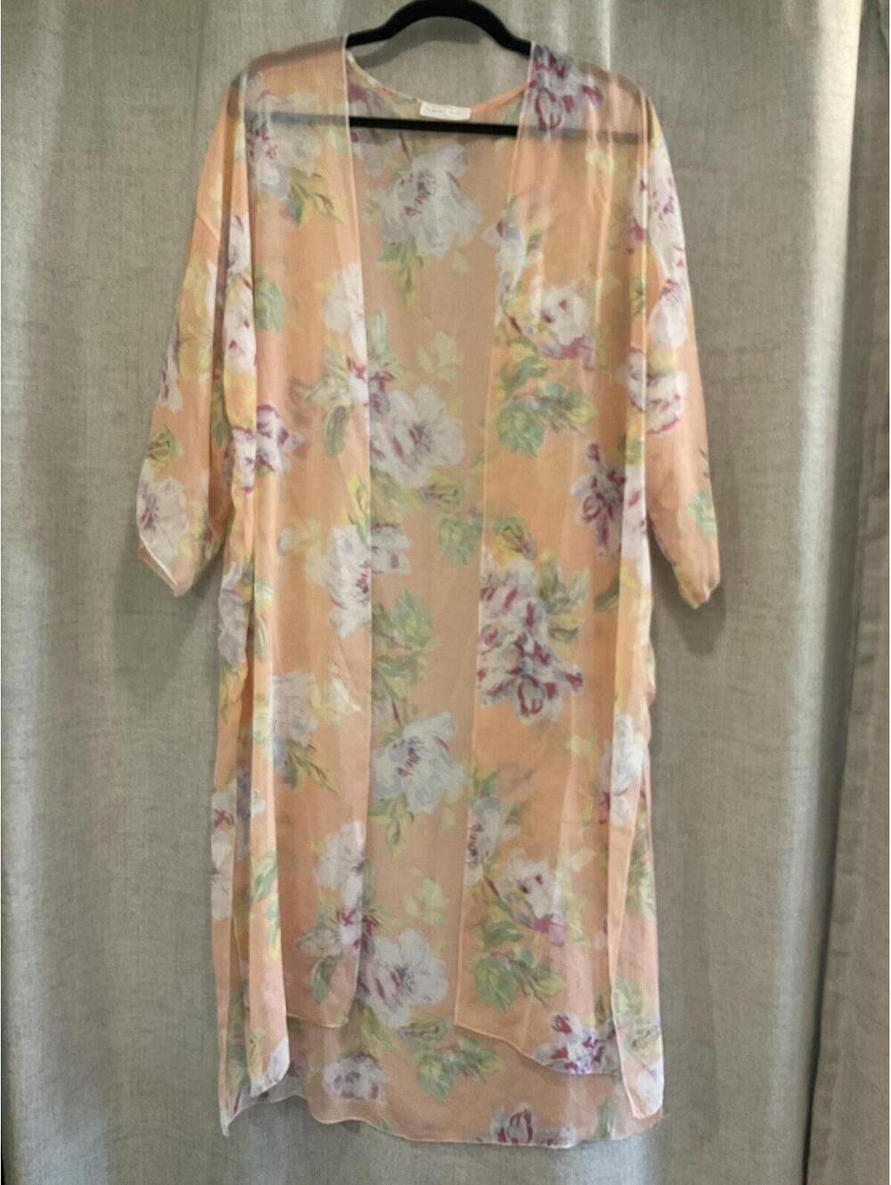Emory Park Sheer Floral 3/4 Sleeve Open Front Cover Up/blouse Size Small